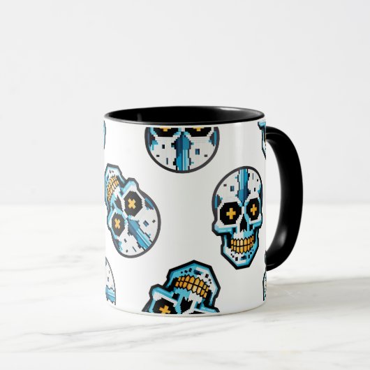 Cyborg Pixelated Skull Pattern Tasse (VorderseiteRechts)