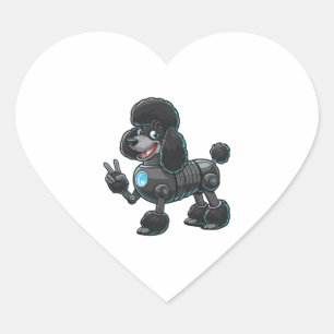 Cyborg Poodle Robot Peace Sign Herz-Aufkleber