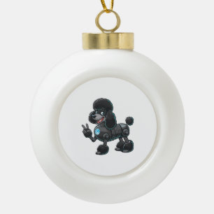 Cyborg Poodle Robot Peace Sign Keramik Kugel-Ornament