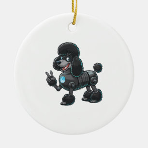 Cyborg Poodle Robot Peace Sign Keramik Ornament