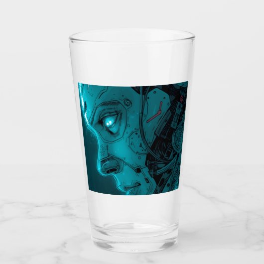 CYBORG ROBOTERKOPF Bier Glas (Vorderseite)