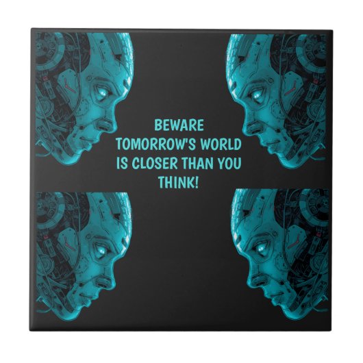 CYBORG-ROBOTERKOPF Keramikfliese (Vorderseite)