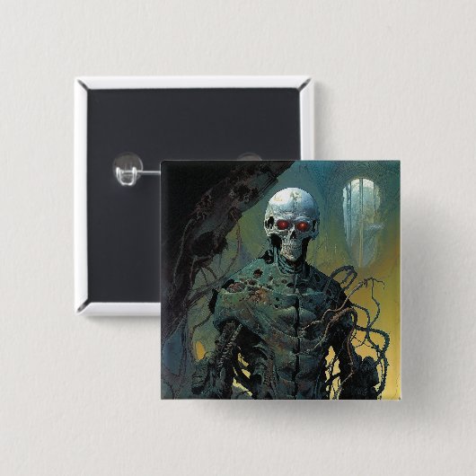 Cyborg Skeleton Futuristische Science Fiction Button (Vorne & Hinten)