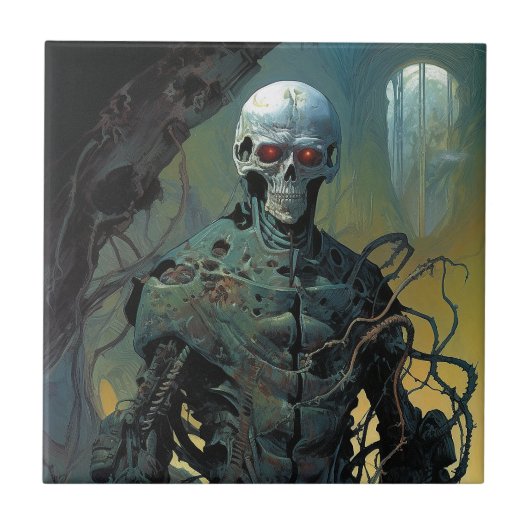 Cyborg Skeleton Futuristische Science Fiction Fliese (Vorderseite)