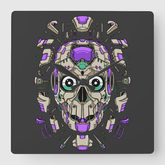 Cyborg Square Wall Clock Quadratische Wanduhr (Vorderseite)