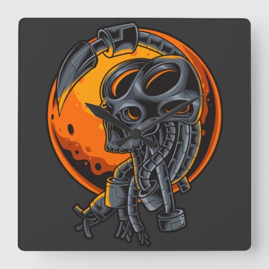 Cyborg Square Wall Clock Quadratische Wanduhr (Vorderseite)