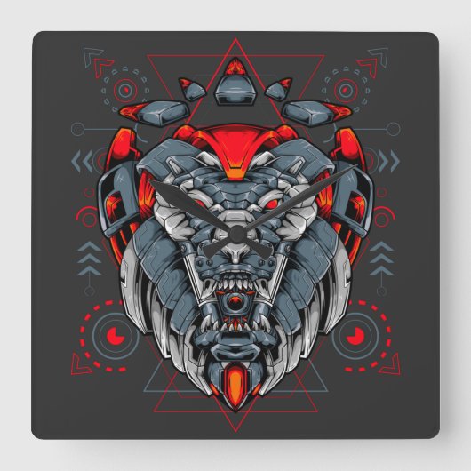Cyborg Square Wall Clock Quadratische Wanduhr (Vorderseite)
