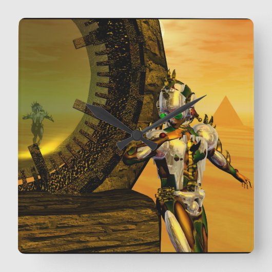 CYBORG TITAN,DESERT HYPERION Science Fiction Scifi Quadratische Wanduhr (Vorderseite)