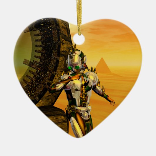 CYBORG TITAN IN HYPERION DESERT SCI-Fi Herz Keramikornament (Vorne)