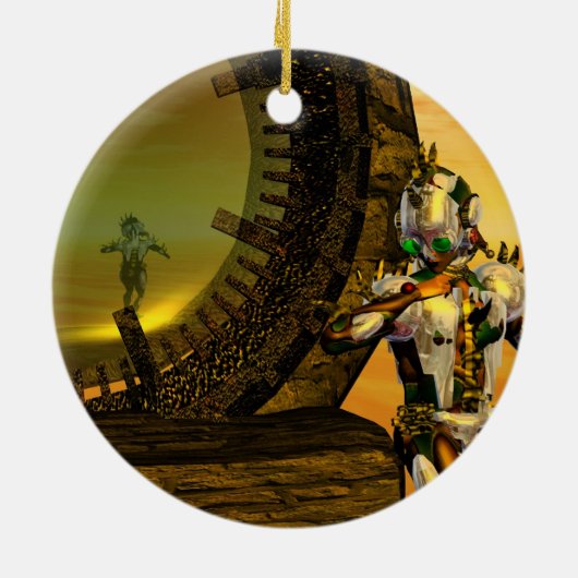 CYBORG TITAN IN HYPERION DESERT Sci-Fi Keramikornament (Hinten)