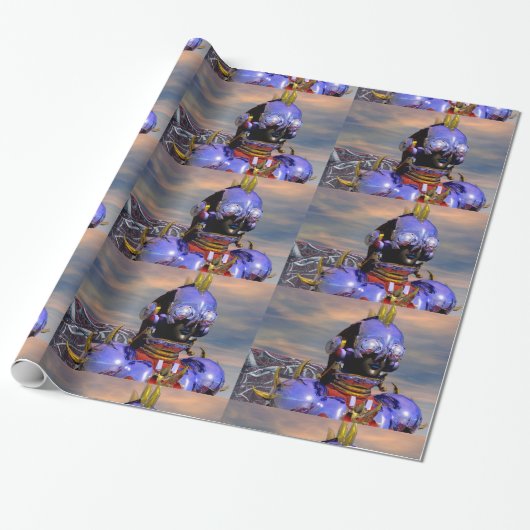 CYBORG TITAN PORTRAIT Blue Science Fiction Scifi Geschenkpapier (Ungerollt)