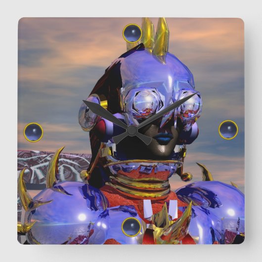 CYBORG TITAN PORTRAIT Blue Science Fiction Scifi Quadratische Wanduhr (Vorderseite)