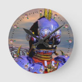 CYBORG TITAN PORTRAIT Blue Science Fiction Scifi Runde Wanduhr (Vorderseite)