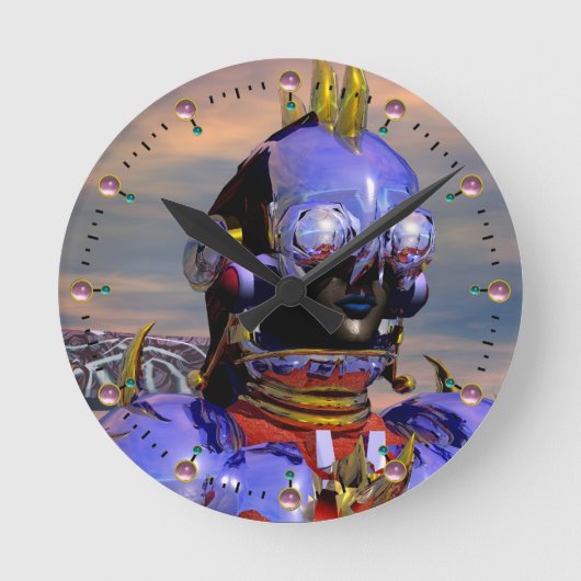 CYBORG TITAN PORTRAIT Blue Science Fiction Scifi Runde Wanduhr (Vorderseite)