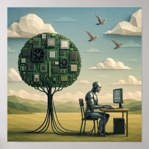 Cyborg unter Baum der Schaltung Poster