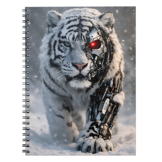 Cyborg-Weißer-Tiger-Notizbuch Notizblock (Vorderseite)