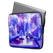 Cyborgs essen Getränke bei Straßenkaffee (AI) Laptopschutzhülle (Vorderseite Links)