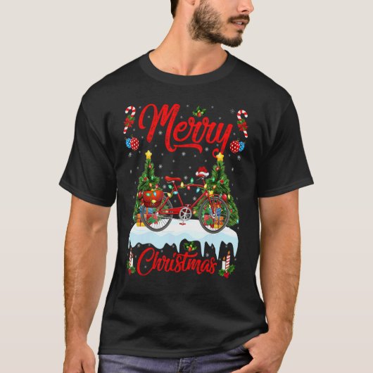 Cycle Lights Xmas Tree Santa Cycle Christmas T-Shirt (Vorderseite)
