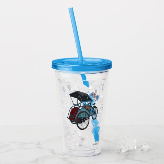 Cycle Rickshaw Cartoon Illustration Acryltrinkbecher (Vorderseite Ice)