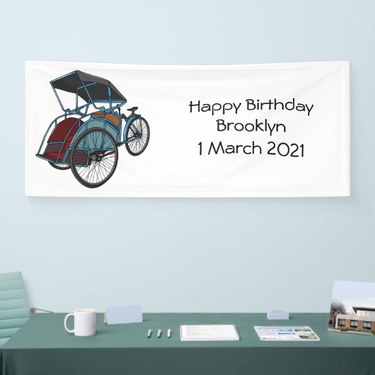 Cycle Rickshaw Cartoon Illustration Banner (Messe)