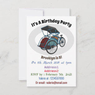 Cycle Rickshaw Cartoon Illustration Einladung