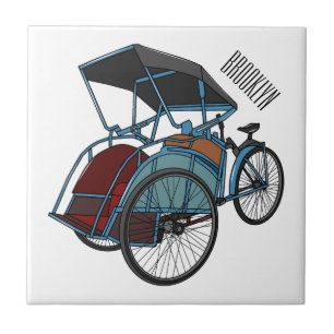 Cycle Rickshaw Cartoon Illustration Fliese