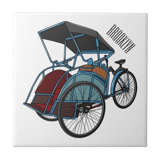 Cycle Rickshaw Cartoon Illustration Fliese (Vorderseite)