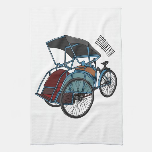 Cycle Rickshaw Cartoon Illustration Geschirrtuch (Vertikal)