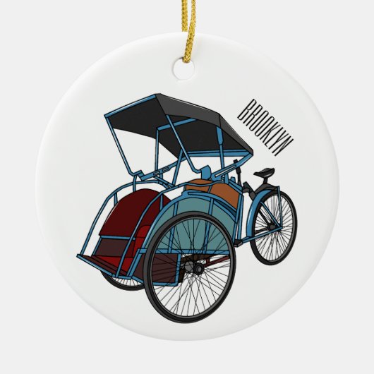 Cycle Rickshaw Cartoon Illustration Keramik Ornament (Vorne)