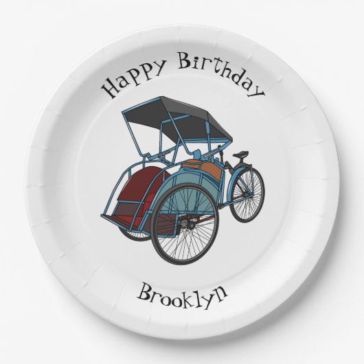 Cycle Rickshaw Cartoon Illustration Pappteller (Vorderseite)