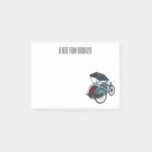Cycle Rickshaw Cartoon Illustration Post-it Klebezettel