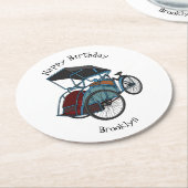 Cycle Rickshaw Cartoon Illustration Runder Pappuntersetzer (Angewinkelt)