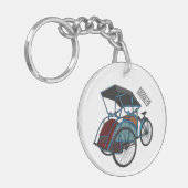 Cycle Rickshaw Cartoon Illustration Schlüsselanhänger (Vorderseite links)