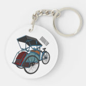Cycle Rickshaw Cartoon Illustration Schlüsselanhänger (Rückseite)