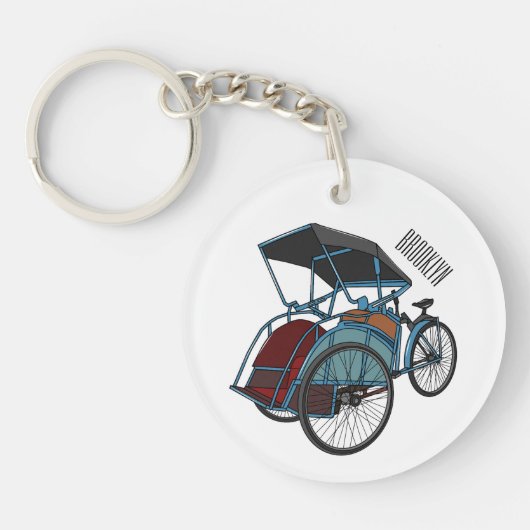 Cycle Rickshaw Cartoon Illustration Schlüsselanhänger (Vorderseite)
