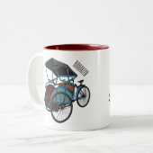Cycle Rickshaw Cartoon Illustration Zweifarbige Tasse (Vorderseite Links)