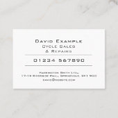 Cycle Sales & Repairs mit Foto des Inhabers Visitenkarte (Rückseite)