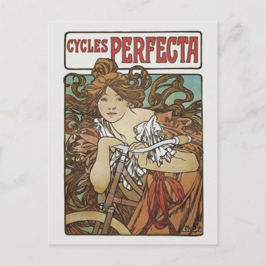 Cycles Perfecta, Alphonse Mucha Art Nouveau Postkarte (Vorderseite)