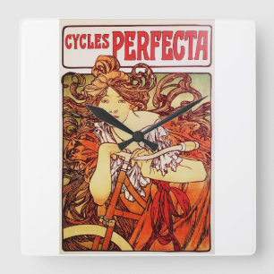 Cycles Perfecta von Alphonse Mucha Quadratische Wanduhr