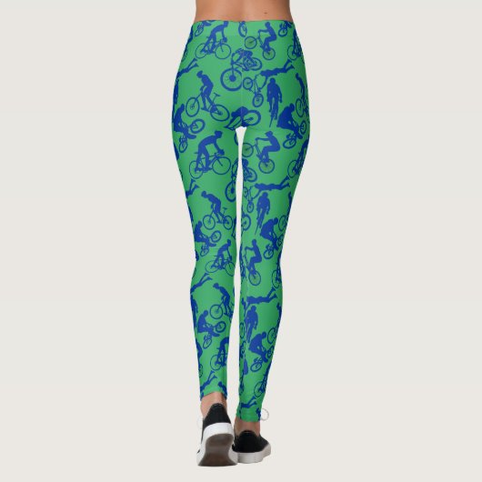 Cycling Freestyles Pattern.w x4 Green BG Leggings (Rückseite)