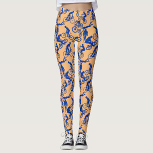 Cycling Freestyles Pattern.w x4 Orange BG Leggings