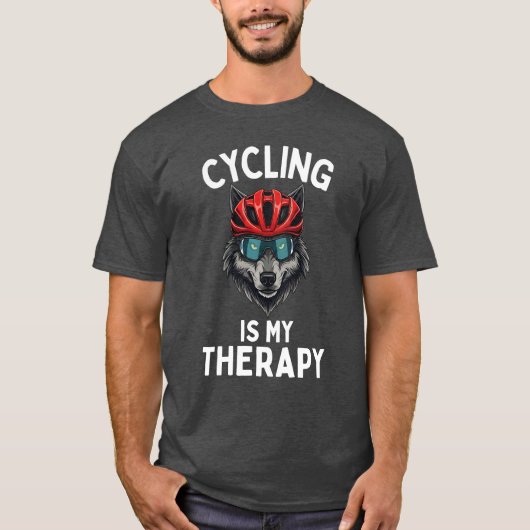 Cycling Is My Therapy, Funny Cyclist Wolf Lover T-Shirt (Vorderseite)
