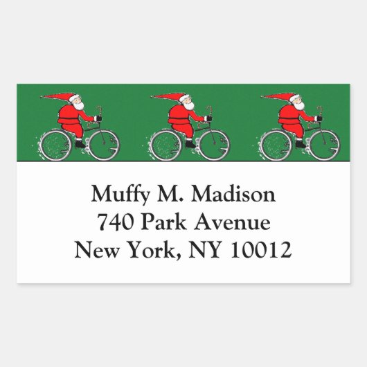 Cycling Santa Claus Rechteckiger Aufkleber (Vorderseite)
