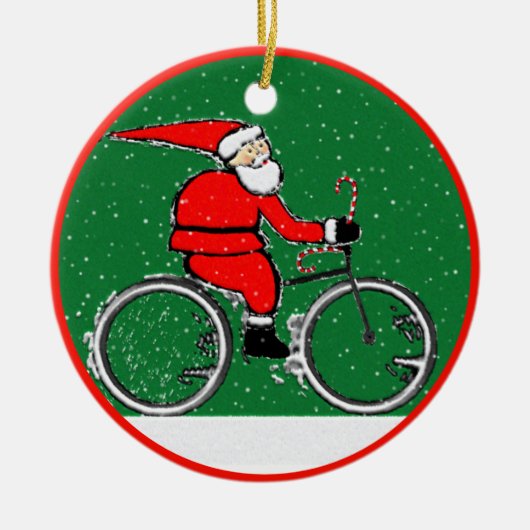 Cycling Santa Collectible Keramik Ornament (Vorne)