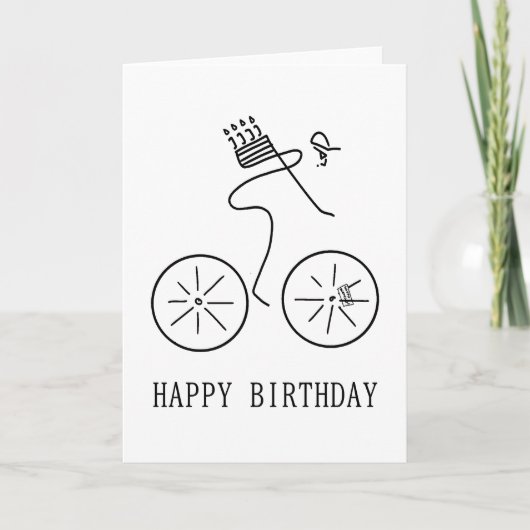 Cyclist Carry Birthday Cake Line Vector Bicycle Karte (Vorderseite)