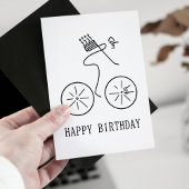 Cyclist Carry Birthday Cake Line Vector Bicycle Karte