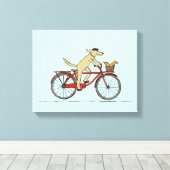 Cyclist Dog with Squirrel Friend - Fun Animal Art Leinwanddruck (Insitu (Holzboden))