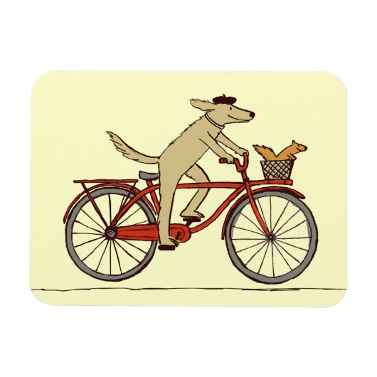 Cyclist Dog with Squirrel Friend - Fun Animal Art Magnet (Horizontal)