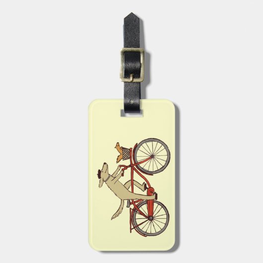 Cyclist Dog with Squirrel Friend - Süße Tier Art Gepäckanhänger (Vorderseite vertikal)