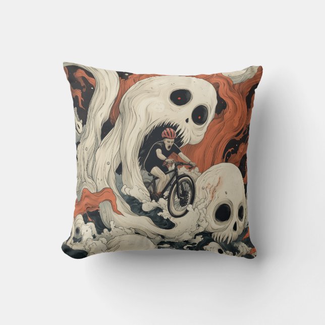 Cyclist entkommt Skull Yokai Throw Kissen (Vorderseite)